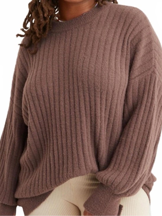 aerie Sweaters - Aerie Buttercream Crew Sweater S/P Brown Oversized Plush Ribbed Balloon Sleeve